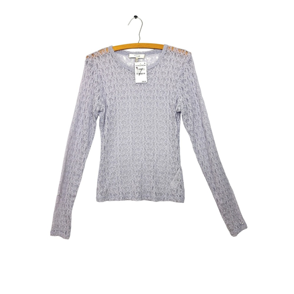 FRAME Lilac Sheer Lace Long Sleeve Top  Purple Crew Neck NWT Size M
